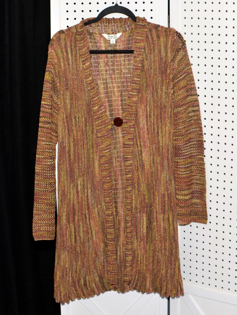 Plus Size XXL Krazy Kat Vintage Y2K Metallic Space Dye Knit Maxi Cardigan Duster